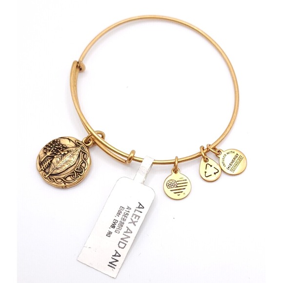 Alex and Ani Jewelry - Alex & Ani Elder Charm Bracelet Women's Rafaelian Gold Expandable Bangle USA